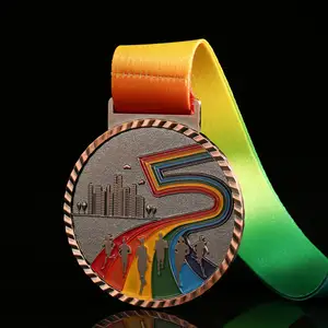 カスタムロゴベストメダルゴールドシルバーアンティーク銅メタルメダルハピンポン昇華リボン付き