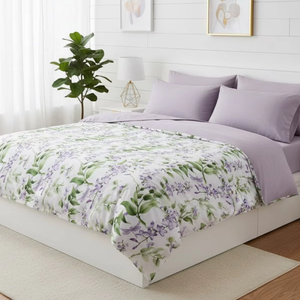 ชุดเครื่องนอนผ้าฝ้ายลายดอกลาเวนเดอร์ เนื้อนุ่ม ระบายอากาศได้ดี ขนาดควีนไซส์ คิงไซส์ ผ้าปูที่นอนสำหรับใช้ในบ้าน ผู้ผลิต OEM - Product Image 1