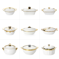 Vente à prix d'usine : Soupière en porcelaine au design géométrique, pot à soupe en céramique avec électroplaqué doré