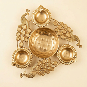 Golden Butterfly Design Tea Light Candle Holder with Traditional Diya Cups for <b>Home</b> <b>Temple</b> Pooja Festive Decoration and Diwali - Product Image 1
