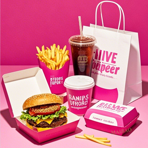 Boîte à emporter pour frites de couleur rose, emballage pour restauration rapide, boîte à emporter jetable pour déjeuner, boîte à hamburger, boîte à poulet frit, contenant alimentaire en papier - Product Image 1