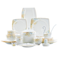 Service de table haut de gamme en porcelaine fine de Jingdezhen, compatible micro-ondes, avec bordure dorée, peint à la main, style minimaliste moderne, ensemble personnalisé