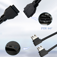 Ángulo Recto 90 °   Cable de Extensión USB 3.0 para Panel Frontal, Divisor de Conector de Placa Base de 19/20 Pines a 2 USB Hembra