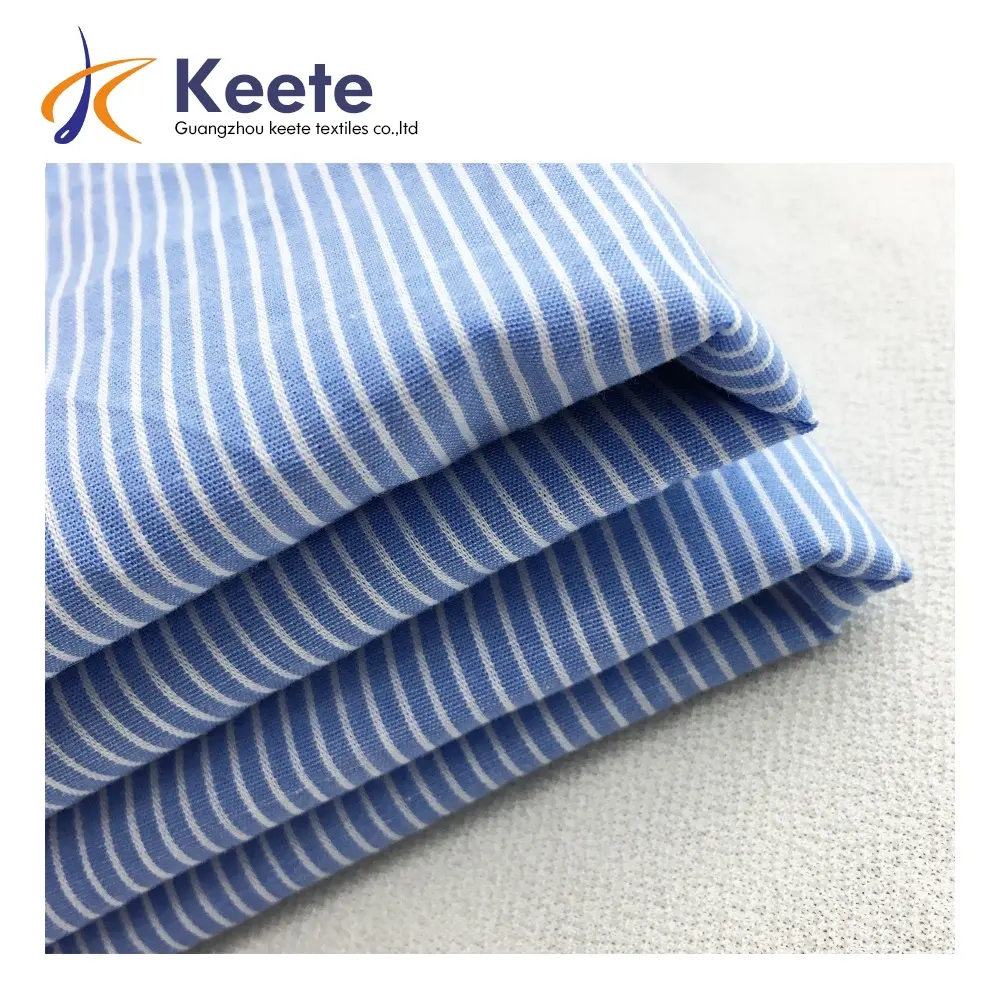 באיכות גבוהה כחול ולבן פסים מודפס חולצת בד 100% כותנה ארוג חצר צבוע בד