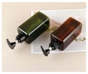 Square PET Bottles with Pump 300ml Amber Green White Body Soap Shampoo Conditioner Label Design - Product Image 3
