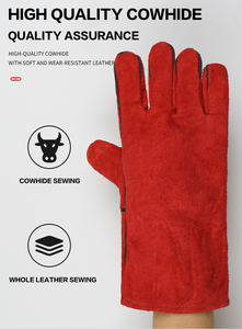 Venta de fábrica, guantes de seguridad con patrón de cuero de piel de vaca largo, guantes de soldadura rojos resistentes al calor, antideslizantes, ignífugos - Product Image 6