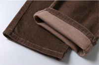 Celana Panjang Pria Kasual Elegan Bergaris Model Lurus OEM Service, Celana Kerja Trendy Klasik Kancing Resleting Bahan Corduroy