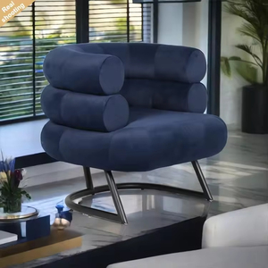 Fauteuil de designer contemporain français de haute qualité, en acier inoxydable et velours, fauteuil de salon pour le salon - Product Image 1