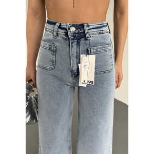 Pantalon en jean floral taille haute avec détail de poche avant, jean boyfriend évasé respirant, coupe slim, type ample, décoration déchirée - Product Image 1