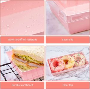 50pcs màu hồng 7.5 inch giấy charcuterie hộp với rõ ràng an toàn có nắp đậy dài dùng một <span class=keywords><strong>l</strong></span>ần món tráng miệng container màu hồng Bánh hộp - Product Image 4