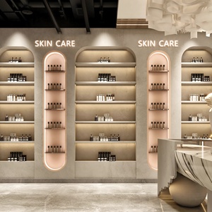 Sistema de Exhibición de Productos para el Cuidado de la Piel con Estantes Arqueados de Lujo e Iluminación, Vitrina de Pared para Salón de Belleza y Uñas - Product Image 5