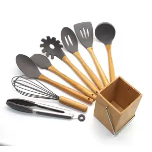 Eco Friendly Bamboo and Silicone Kitchen Tools Cooking Utensil Sets