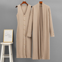 Damen Winter Maxi Cami 2-Teiliges Set mit Langer Strickjacke und Ärmellosem Einfachem Kleid OEM-Service