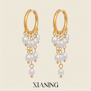 Boucles d'oreilles à pampilles multi-couches en perles d'eau douce naturelles de haute qualité Moshine, plaqué or en acier inoxydable, mode européenne pour femmes - Product Image 4
