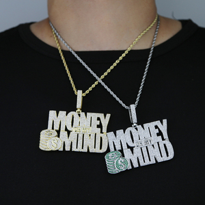 Glassato fuori Bling Micro pavé 5A CZ lettere soldi sulla mia mente collana pendente Hip Hop uomini ragazzo <span class=keywords><strong>gioielli</strong></span> - Product Image 6