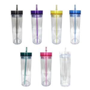 Gobelet isotherme en acrylique à double paroi de 16 oz avec couvercle à paille, personnalisable avec logo, pour bar à jus et smoothies - Product Image 2