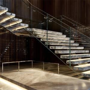 Escalera Recta en Forma de I con Viga Oculta de Acero Resistente para Exteriores, Escalones de Madera y Barandilla de Vidrio, en Oferta - Product Image 2