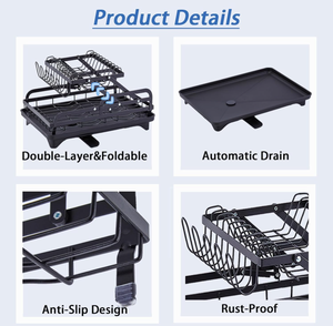 <span class=keywords><strong>Escurridor</strong></span> <span class=keywords><strong>de</strong></span> <span class=keywords><strong>Platos</strong></span> Desmontable Multifuncional <span class=keywords><strong>de</strong></span> 2 Niveles con Bandeja <span class=keywords><strong>de</strong></span> Drenaje, Porta Cubiertos y Vasos, <span class=keywords><strong>de</strong></span> Metal, Ahorra Espacio - Product Image 2