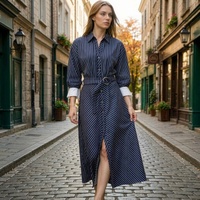Robe chemise élégante à manches longues pour femme, design personnalisé D&M, ceinture à la taille, robe midi vintage, vêtements décontractés de bureau