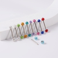 En gros 14G Acier Chirurgical Ferido Époxy Boule De Cristal Filetage Externe Langue Industrielle Barbell Oreille Piercing Bijoux Pierre