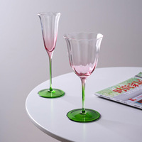 Verres à cocktail et flûtes à champagne vintage en verre cristal rose et vert à motifs floraux pour la maison