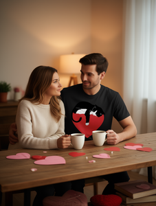 T-Shirt da Uomo in Morbido Cotone Nero a Maniche Corte con Collo Rotondo e Stampa Cuore per San Valentino, Abbigliamento Casual - Product Image 2