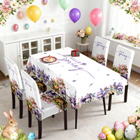 Nappe carrée et housses de chaise imperméables à imprimé floral et lapin, thème Pâques moderne, ensemble de fête pour la bénédiction
