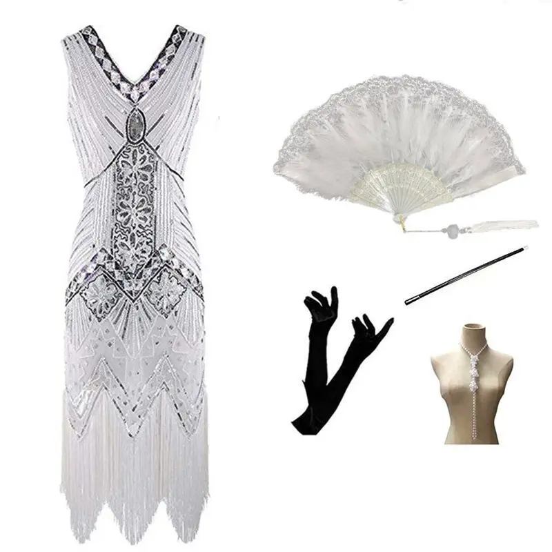 Váy Flapper S 1920 Váy Dạ Hội Tuyệt Vời Gatsby Váy Tua Rua Váy Dạ Hội Với Bộ Phụ Kiện 20S