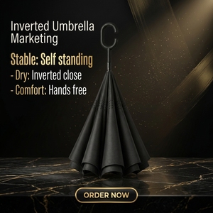 <span class=keywords><strong>Parapluie</strong></span> <span class=keywords><strong>inversé</strong></span> noir double couche coupe-vent pliable avec poignée en C pour les trajets quotidiens - Promotion - Product Image 5