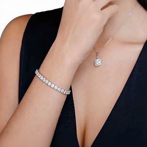 <b>Silver</b> Moissanite Tennis <b>Bangle</b> Round Brilliant Cut <b>Bracelet</b> Rhodium Plated Luxury Jewelry for Wedding Party - Product Image 1