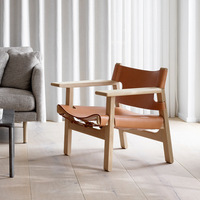 Fauteuils Modernes Vintage de Haute Qualité Confortables en Bois Massif avec Cuir Selle Naturel Design Doux pour Architectes Hôteliers