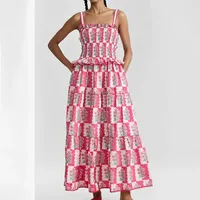 Robe longue élégante sans manches, taille haute, coupe ajustée, col carré, pour l'été et les vacances à la plage