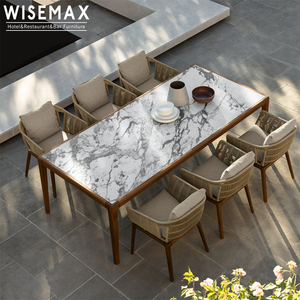 ชุดโต๊ะอาหารและเก้าอี้รับประทานอาหารกลางแจ้ง WISEMAX สไตล์โมเดิร์นหรูหรา ทำจากเชือก<span class=keywords><strong>ถัก</strong></span> พร้อมขาไม้สัก - Product Image 5