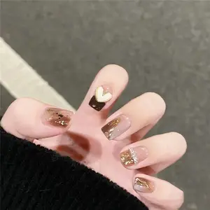 Klassieke Fritillary Ketting Lange Kist Valse Nagels Kunst Tips Goud Folie Ballerina Kunstnagels Herbruikbare Pers Op Nagels