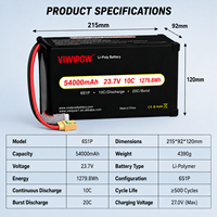 Baterai Drone OEM Viwipow 54000mAh 6S 23.7V 10C High Discharge UAV Semi-solid State dengan Konektor Khusus untuk Pertanian