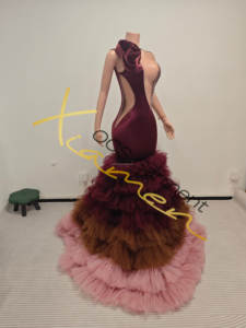 Ocstrade tùy chỉnh pha lê Sheer Tay Áo Burgundy Ruffle Tulle Train thanh lịch cộng với kích thước váy cưới bóng áo choàng cho phụ nữ cô dâu - Product Image 5