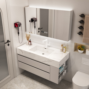 Mueble <span class=keywords><strong>de</strong></span> <span class=keywords><strong>Baño</strong></span> Flotante <span class=keywords><strong>de</strong></span> Estilo Contemporáneo con Almacenamiento Lateral, Lavabo <span class=keywords><strong>de</strong></span> <span class=keywords><strong>Vidrio</strong></span> sin Gabinete <span class=keywords><strong>para</strong></span> <span class=keywords><strong>Baño</strong></span> - Product Image 3