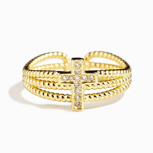 Anello con Croce Religiosa T0257 in Oro Giallo con Diamante Naturale Taglio Brillante Rotondo Unisex per Cerimonie Religiose - Product Image 6