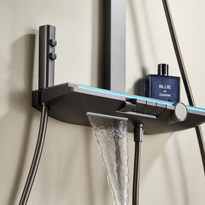 ชุดฝักบัวติดผนังแบบเรนชาวเวอร์ 3 ฟังก์ชั่น พร้อมแผงทองเหลืองและปุ่มกดแบบเปียโน สำหรับโรงแรมหรูทันสมัย - Product Image 5