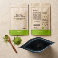 Sachet d'emballage personnalisé pour poudre de matcha avec logo, sac intérieur de qualité alimentaire, pochette autoportante thermoscellable en aluminium