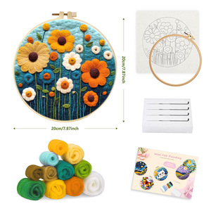 Kit de démarrage en feutrage à l'aiguille de 20 cm pour débutants, comprenant un sac en laine, un cadre à aiguilles, un jouet de couture et de tissage pour la création de motifs floraux - Product Image 5