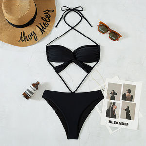 <span class=keywords><strong>Maillot</strong></span> <span class=keywords><strong>de</strong></span> <span class=keywords><strong>bain</strong></span> bikini pour adolescente, <span class=keywords><strong>noir</strong></span>, à lacets croisés, découpé, une pièce - Product Image 3