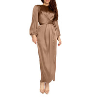 Abaya Musulmane Arabe de Dubaï en Soie Satinée Légère à Manches Longues Longueur Cheville Élégante et Modeste pour Femme Islamique Printemps-Été