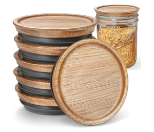 Couvre-bocaux en bois d'acacia à large ouverture de conception moderne avec joint en silicone hermétique réutilisable pour le stockage des aliments secs Fabriqué dans le Guangdong - Product Image 1