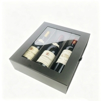 Caja Rígida de Cartón Magnética Plegable de Lujo Negra Personalizada con Revestimiento de Rejilla y Materiales Biodegradables para Empaque de Botellas de Vino Tinto