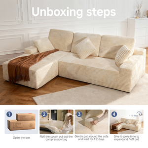 105" Cloud L-Shaped Chaise Sofa, No Assembly, <strong>Plush</strong> Corduroy Memory Foam, For LR/BR/Apt - Product Image 1