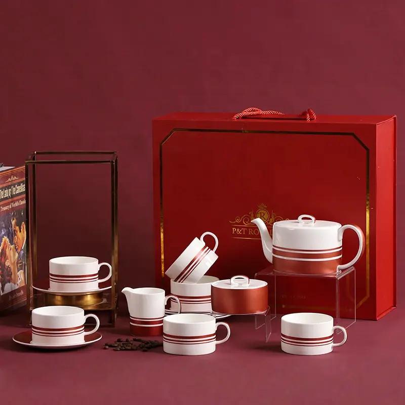 PITO Luxury Hotel Restaurant HoRaCe Wedding Red Matte Christmas Ceramic Bone China Tea Cup Coffee Cup Gift Set