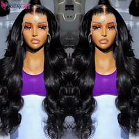 Perruques Lace Front en Cheveux Humains Naturels Sans Colle 13*4 Cheveux Brésiliens Bruts Ondulés Pré-Pluckés Perruques Frontales HD pour Femmes Noires