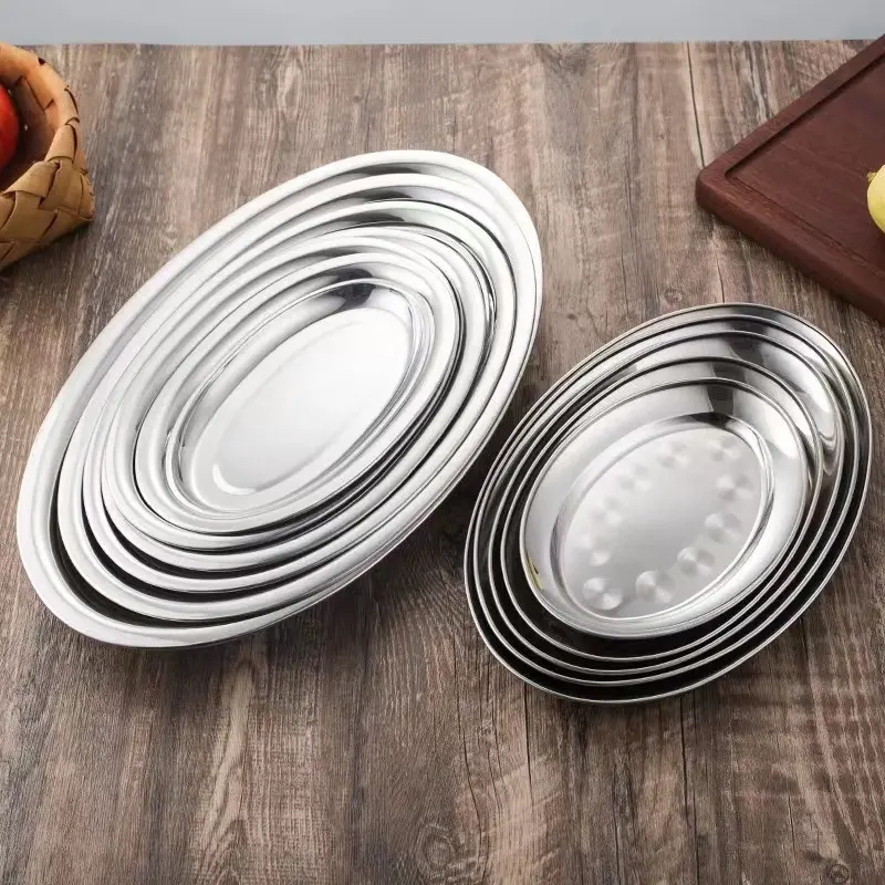 Gk wholesale Dinnerware 304 stainless steel restaurant oval plate fish plate for food vegetable meat