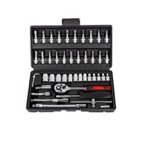 Juego de Herramientas Mecánicas Profesional de 46 Piezas, con Llave de Trinquete de 3/8'', Vasos Métricos, Puntas Torx/Hexagonales, Extensiones y Caja de Herramientas Manual